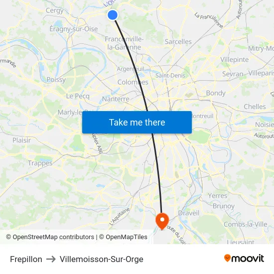 Frepillon to Villemoisson-Sur-Orge map