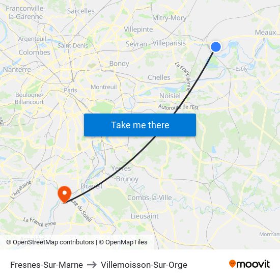 Fresnes-Sur-Marne to Villemoisson-Sur-Orge map