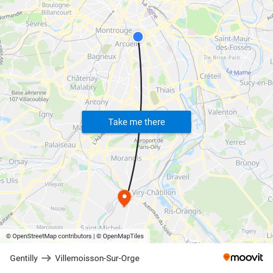 Gentilly to Villemoisson-Sur-Orge map