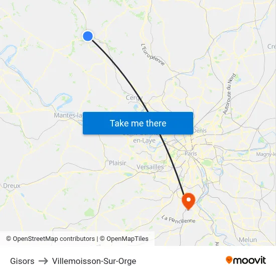 Gisors to Villemoisson-Sur-Orge map