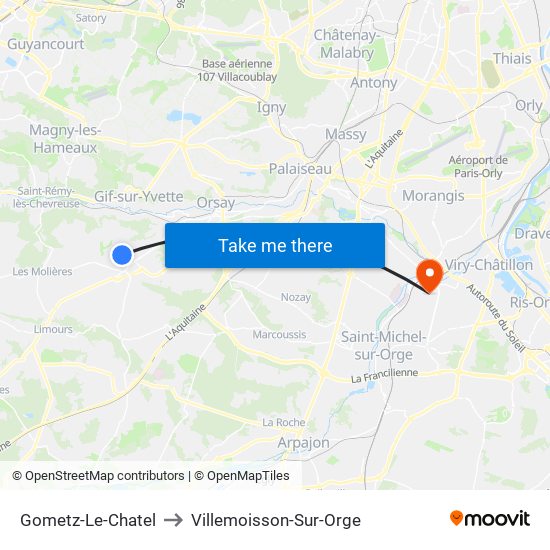 Gometz-Le-Chatel to Villemoisson-Sur-Orge map