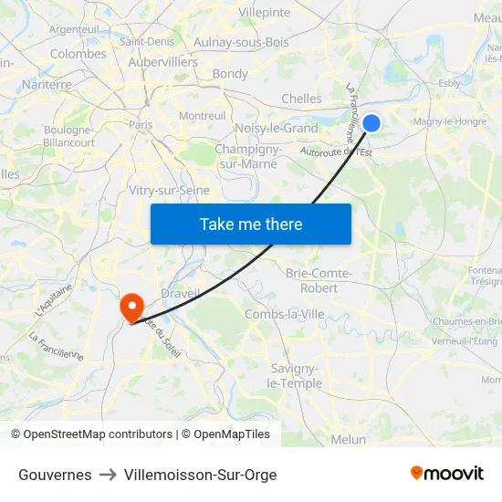 Gouvernes to Villemoisson-Sur-Orge map