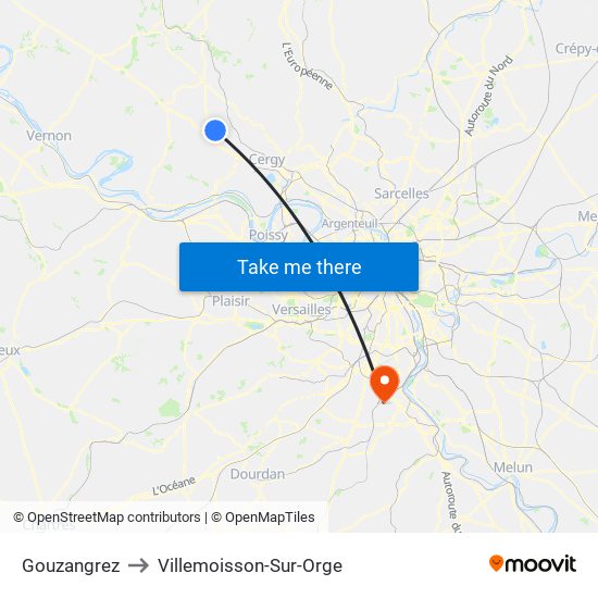 Gouzangrez to Villemoisson-Sur-Orge map