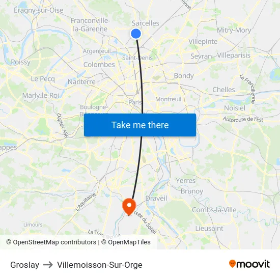 Groslay to Villemoisson-Sur-Orge map