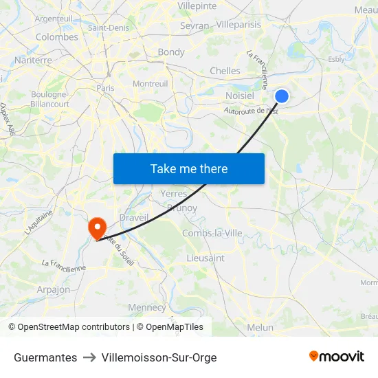 Guermantes to Villemoisson-Sur-Orge map