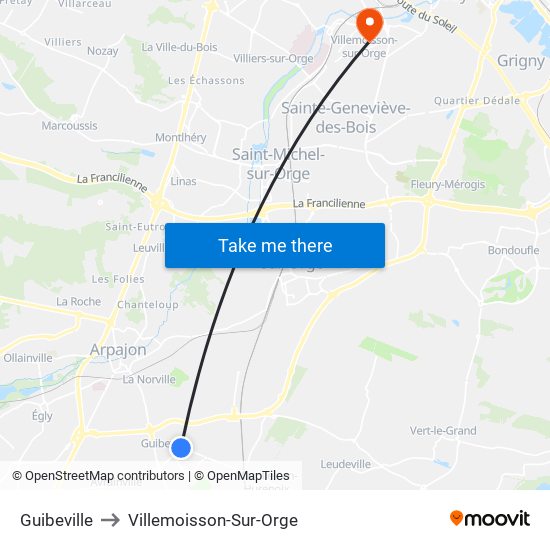Guibeville to Villemoisson-Sur-Orge map