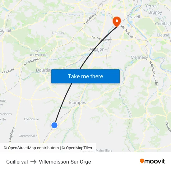 Guillerval to Villemoisson-Sur-Orge map