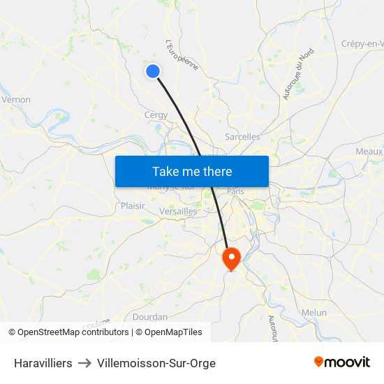 Haravilliers to Villemoisson-Sur-Orge map