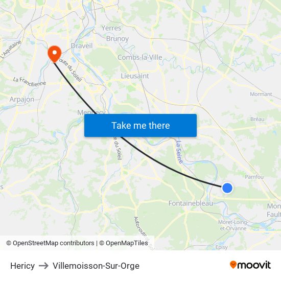 Hericy to Villemoisson-Sur-Orge map