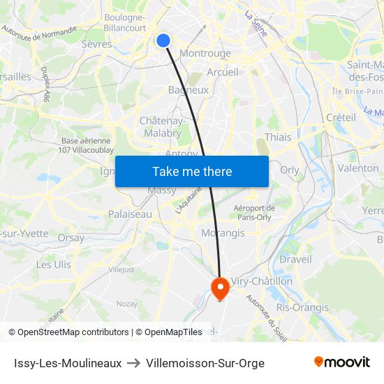 Issy-Les-Moulineaux to Villemoisson-Sur-Orge map