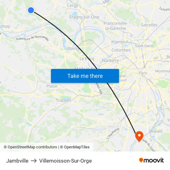 Jambville to Villemoisson-Sur-Orge map