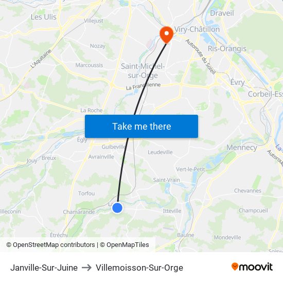 Janville-Sur-Juine to Villemoisson-Sur-Orge map