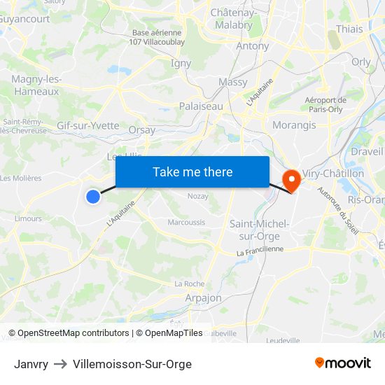Janvry to Villemoisson-Sur-Orge map