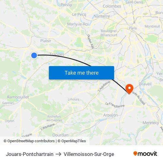 Jouars-Pontchartrain to Villemoisson-Sur-Orge map