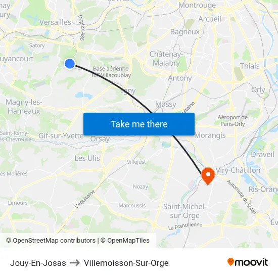 Jouy-En-Josas to Villemoisson-Sur-Orge map
