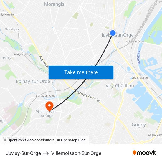 Juvisy-Sur-Orge to Villemoisson-Sur-Orge map