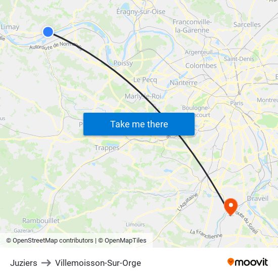 Juziers to Villemoisson-Sur-Orge map