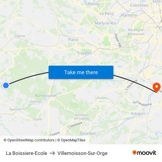 La Boissiere-Ecole to Villemoisson-Sur-Orge map