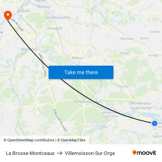 La Brosse-Montceaux to Villemoisson-Sur-Orge map