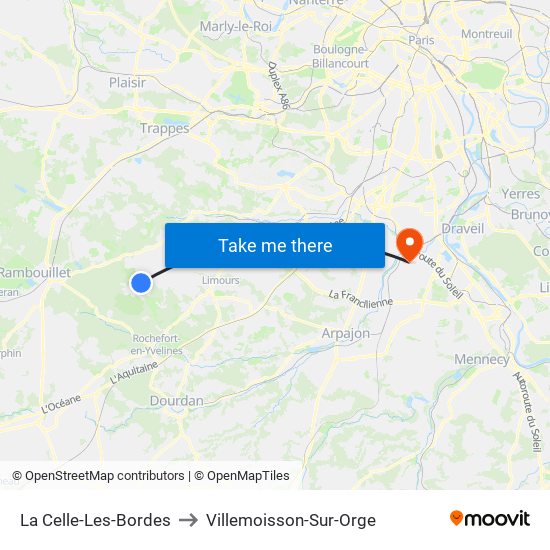 La Celle-Les-Bordes to Villemoisson-Sur-Orge map