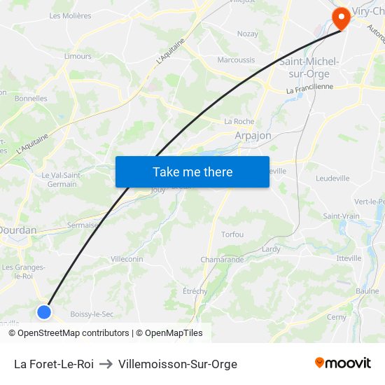 La Foret-Le-Roi to Villemoisson-Sur-Orge map