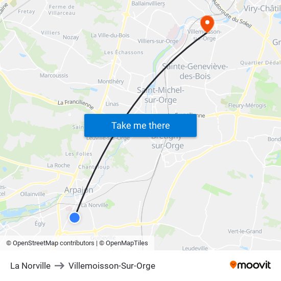 La Norville to Villemoisson-Sur-Orge map