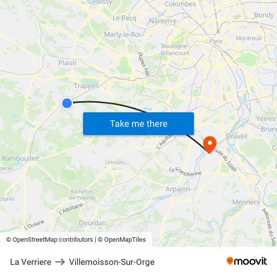 La Verriere to Villemoisson-Sur-Orge map