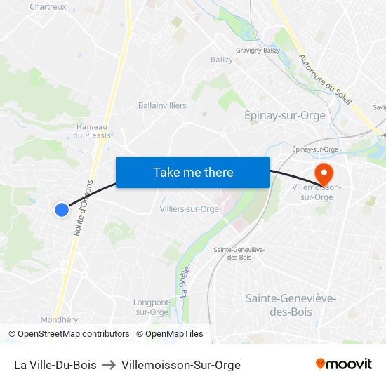 La Ville-Du-Bois to Villemoisson-Sur-Orge map