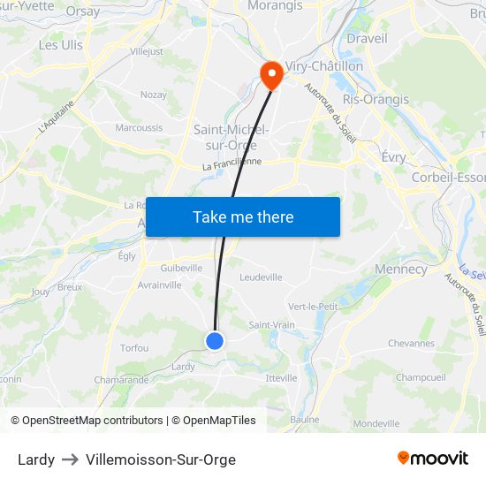 Lardy to Villemoisson-Sur-Orge map