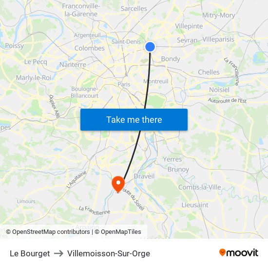 Le Bourget to Villemoisson-Sur-Orge map