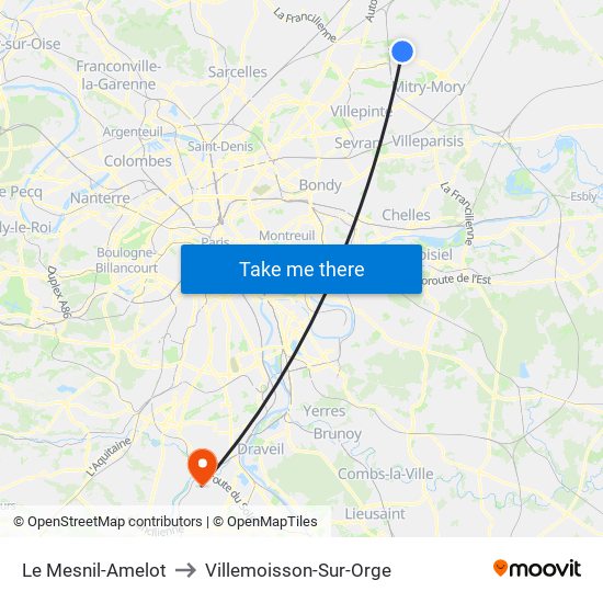 Le Mesnil-Amelot to Villemoisson-Sur-Orge map