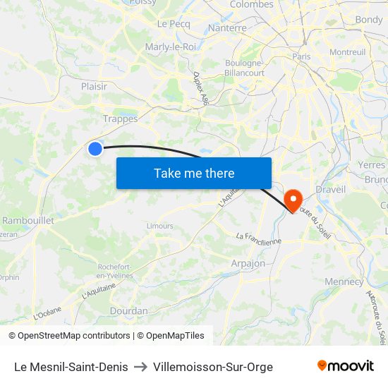 Le Mesnil-Saint-Denis to Villemoisson-Sur-Orge map