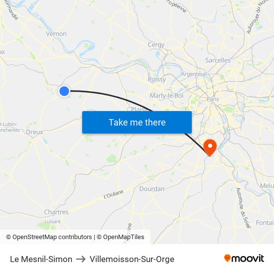 Le Mesnil-Simon to Villemoisson-Sur-Orge map