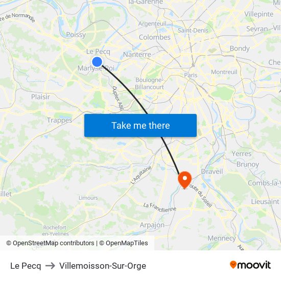 Le Pecq to Villemoisson-Sur-Orge map
