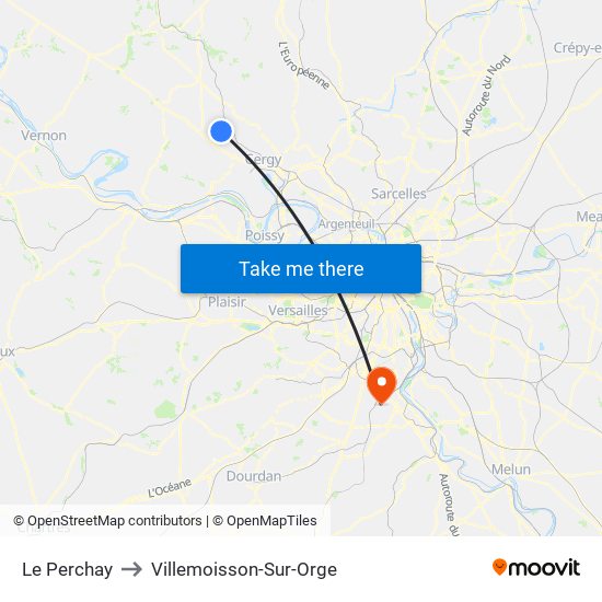 Le Perchay to Villemoisson-Sur-Orge map