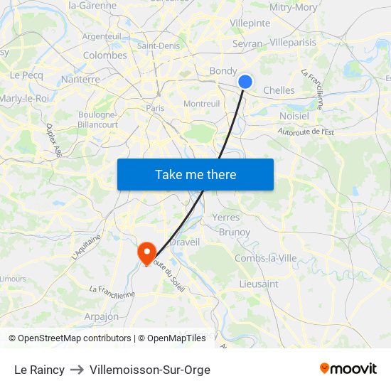 Le Raincy to Villemoisson-Sur-Orge map