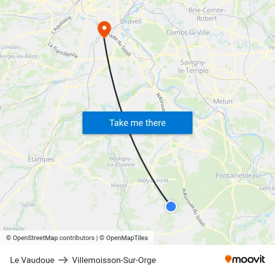 Le Vaudoue to Villemoisson-Sur-Orge map