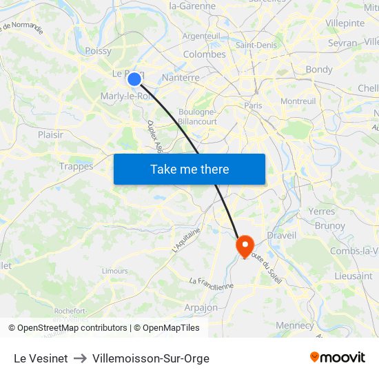 Le Vesinet to Villemoisson-Sur-Orge map