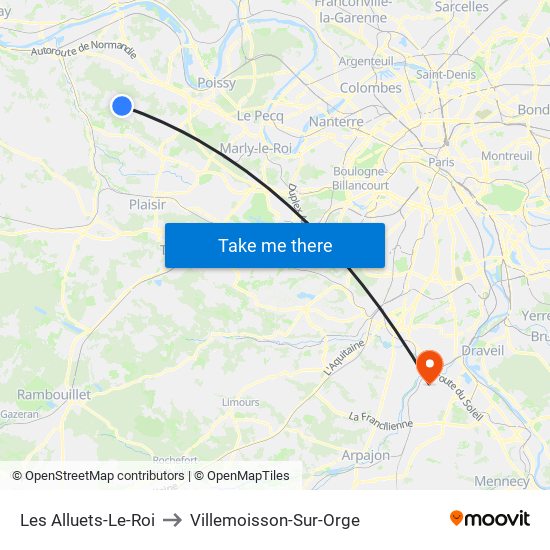 Les Alluets-Le-Roi to Villemoisson-Sur-Orge map