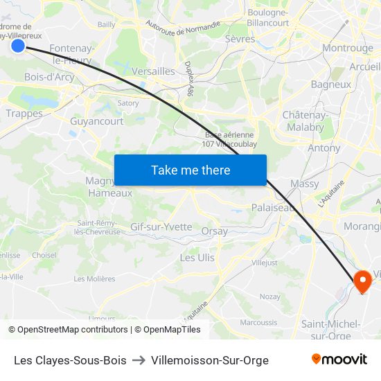 Les Clayes-Sous-Bois to Villemoisson-Sur-Orge map