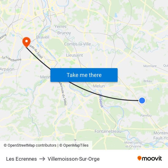 Les Ecrennes to Villemoisson-Sur-Orge map