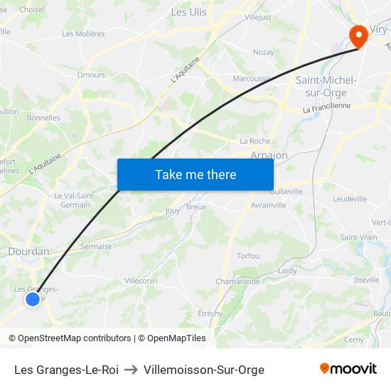 Les Granges-Le-Roi to Villemoisson-Sur-Orge map