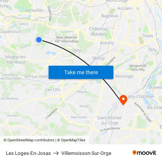 Les Loges-En-Josas to Villemoisson-Sur-Orge map