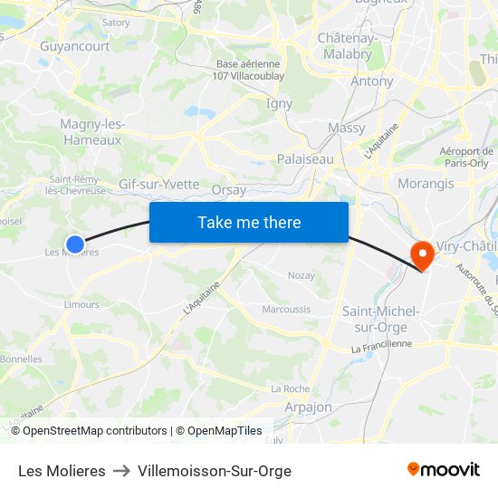 Les Molieres to Villemoisson-Sur-Orge map