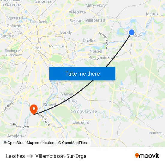 Lesches to Villemoisson-Sur-Orge map