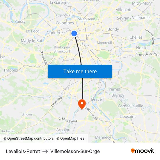 Levallois-Perret to Villemoisson-Sur-Orge map