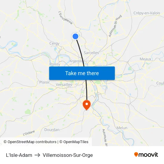 L'Isle-Adam to Villemoisson-Sur-Orge map
