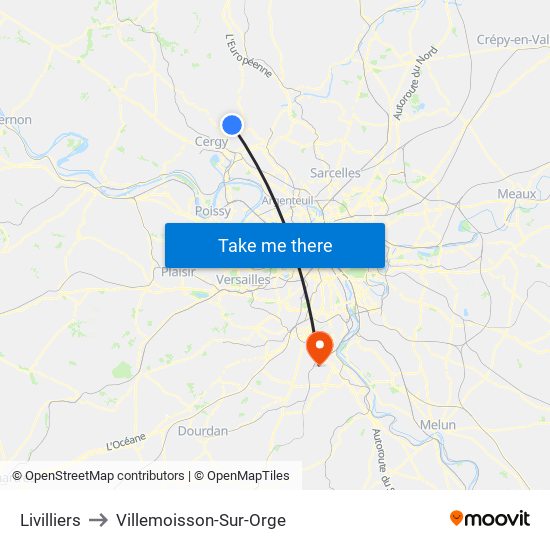 Livilliers to Villemoisson-Sur-Orge map