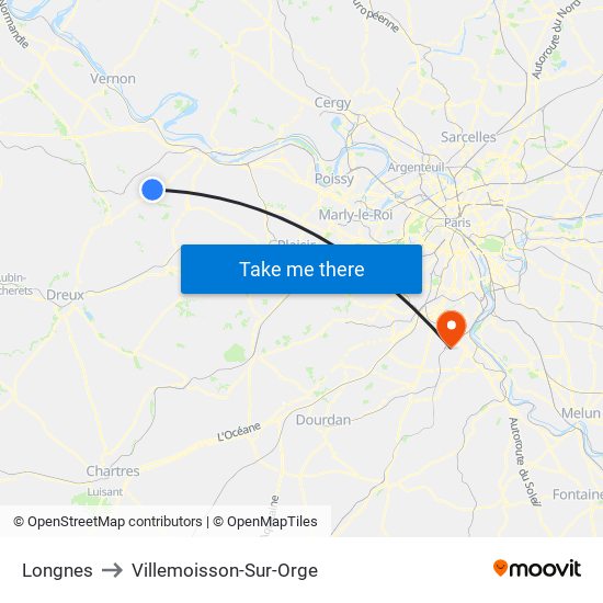 Longnes to Villemoisson-Sur-Orge map