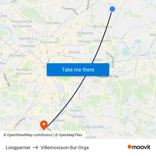 Longperrier to Villemoisson-Sur-Orge map
